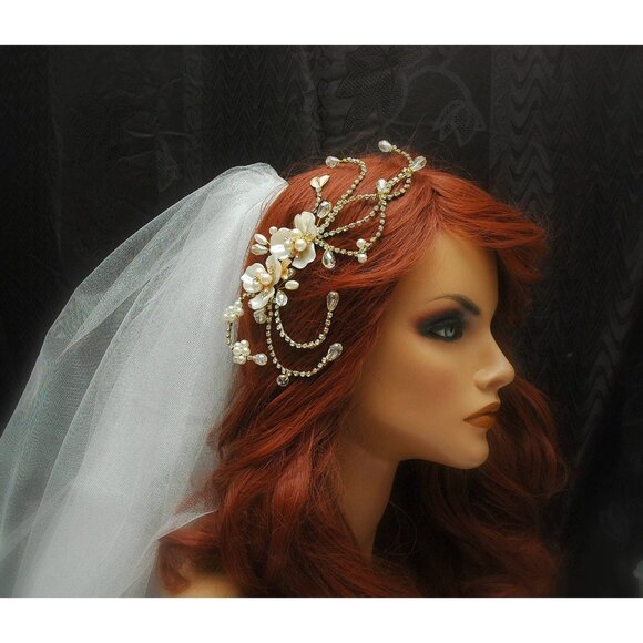 Bridal Rhinestone Pearl Headpiece main image 7